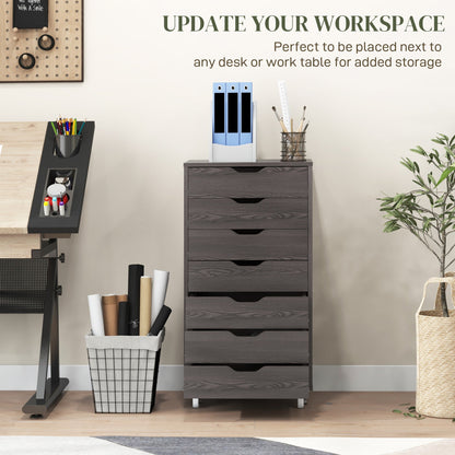7-drawer Vertical File Cabinet for Home Office, Storage Cabinet with Wheels, 18.7"x15.6"x35.4", Black