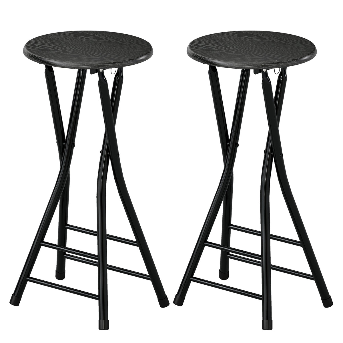 Set of 2 Foldable Barstools, Counter Height Bar Stools with Footrest and Steel Legs for Kitchen Island, Black