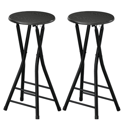 Set of 2 Foldable Barstools, Counter Height Bar Stools with Footrest and Steel Legs for Kitchen Island, Black