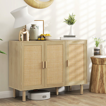 Quinn Bohemian 46.9" Hallway Cabinet/Sideboard with 3 Rattan Doors-Oak