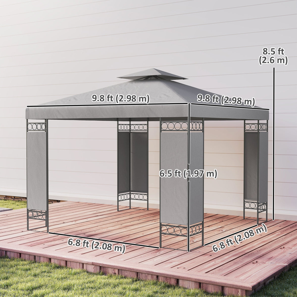 10 x 10 FT Canopy Gazebo, Double Roof Patio Gazebo with Screen Panels and Metal Frame for Deck, Backyard, Khaki