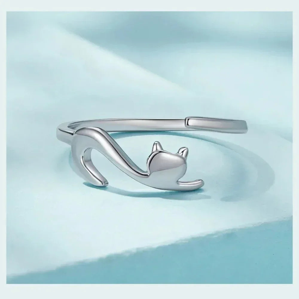925 Sterling Silver Adjustable Cat Tail Ring