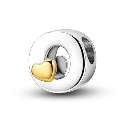 Personalize Your Bracelet: 925 Silver Alphabet Bead With Gold Heart