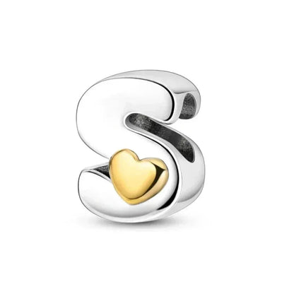 Personalize Your Bracelet: 925 Silver Alphabet Bead With Gold Heart
