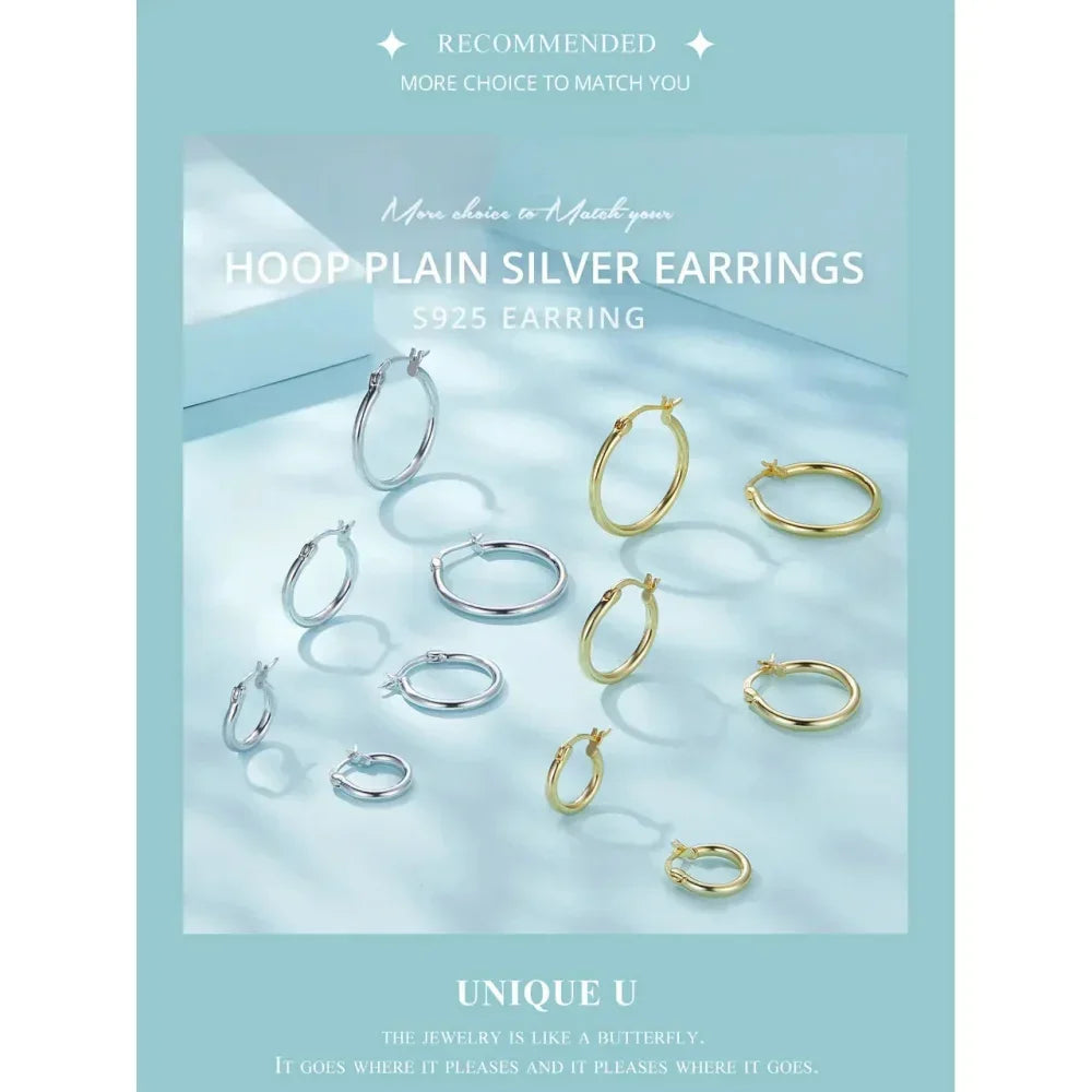 14K White Gold-Plated 925 Sterling Silver Hoop Earrings - Stylish And Hypoallergenic Jewelry For Women