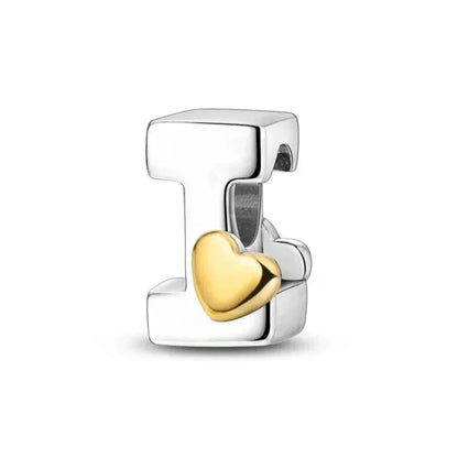 Personalize Your Bracelet: 925 Silver Alphabet Bead With Gold Heart