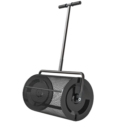 24 Inch Compost Spreader, Peat Moss Spreader with 24.4"/26.4" Height Adjustable Handle, Soil Spreader for Lawn, Black
