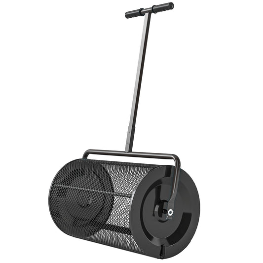 24 Inch Compost Spreader, Peat Moss Spreader with 24.4"/26.4" Height Adjustable Handle, Soil Spreader for Lawn, Black