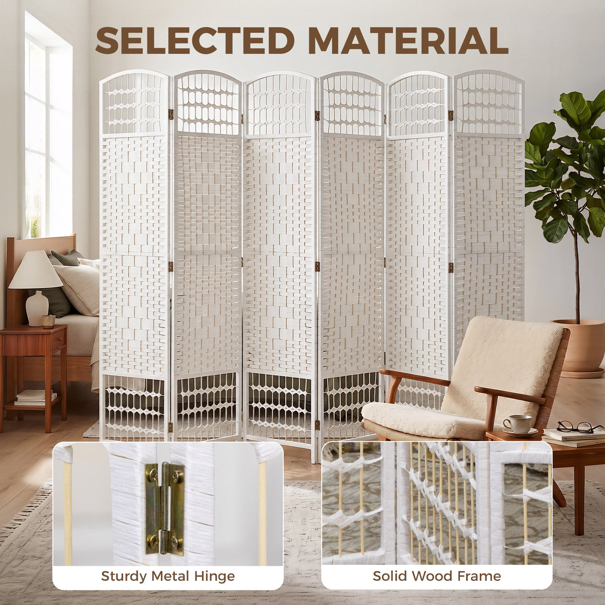 4 Panel Folding Room Divider, Portable Privacy Screen, Wave Fiber Room Partition for Home Office, Black