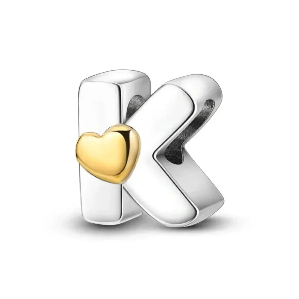 Personalize Your Bracelet: 925 Silver Alphabet Bead With Gold Heart
