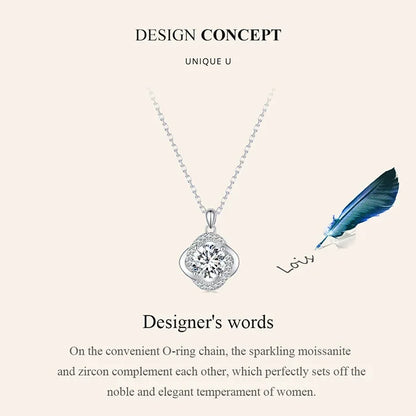 Lucky Clover 1ct Moissanite Sterling Silver Pendant Necklace