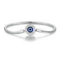Sterling Silver Evil Eye Charm Bracelet with CZ – Snake Chain