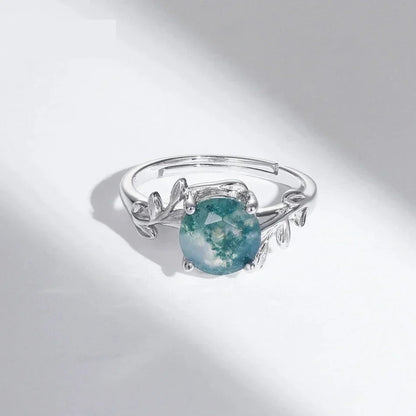 Nature's Embrace: Adjustable Sterling Silver Moss Agate Ring