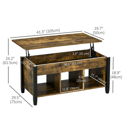 Lift Top Coffee Table, Modern Center Table with Storage Shelves and Hidden Compartment for Living Room, 41" L, Espresso