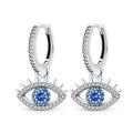 Sterling Silver Evil Eye Hoop Earrings With Blue Cubic Zirconia