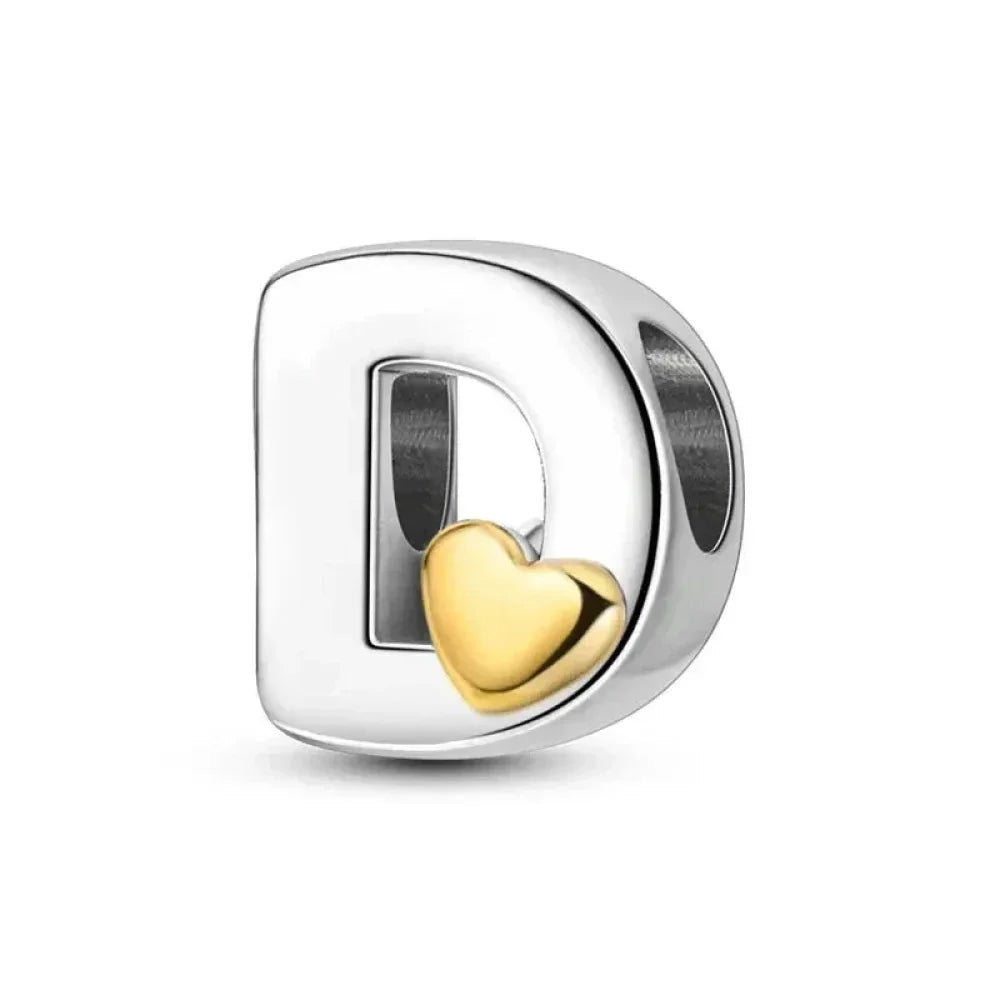 Personalize Your Bracelet: 925 Silver Alphabet Bead With Gold Heart