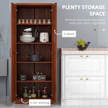 63" Kitchen Storage Cabinet, 5-tier Pantry Cabinet with Doors and Adjustable Shelves for Dining Room, Black