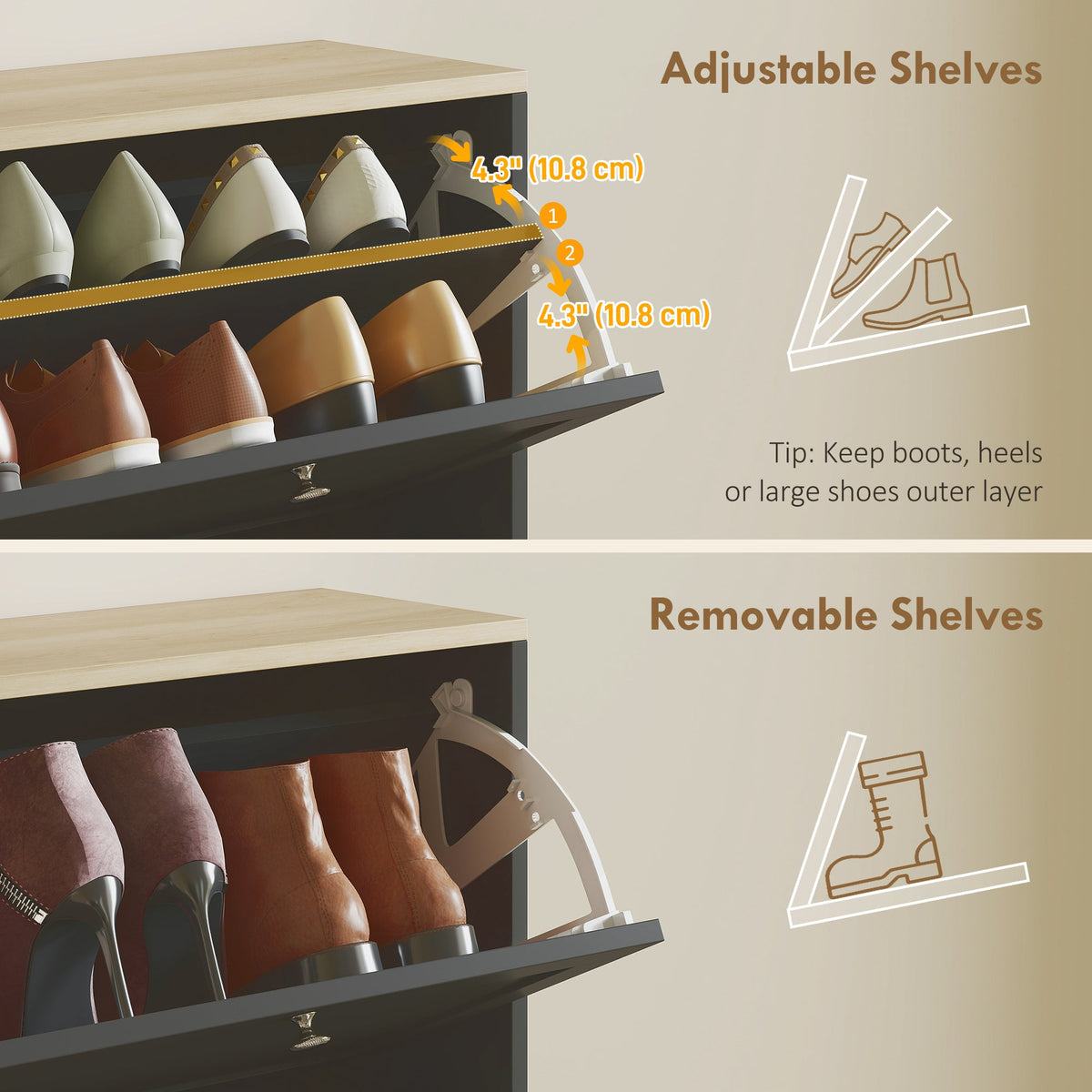 Modern Shoe Storage with 3 Flip Drawers and Adjustable Shelves, Shoe Cabinet Organizer for 12-18 Pairs of Shoes, Black