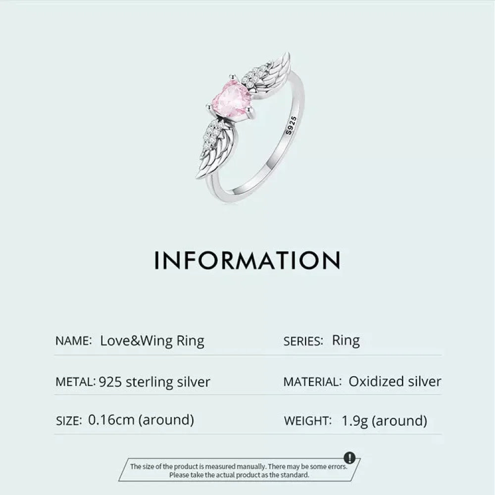 925 Sterling Silver Pink Heart Wing CZ Ring