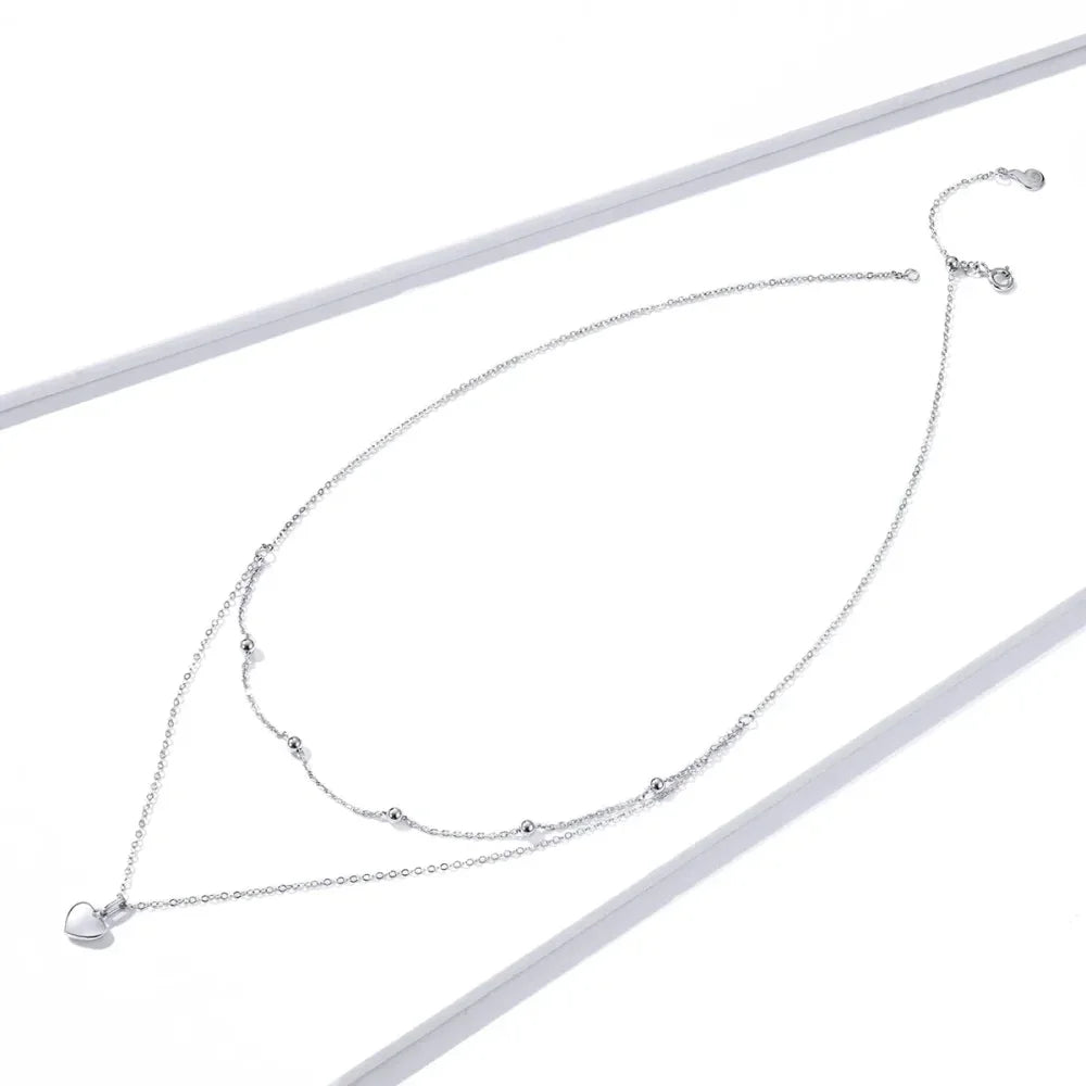 925 Sterling Silver Heart Pendant Necklace - Elegant Double Layer Choker For Women - Bsn168