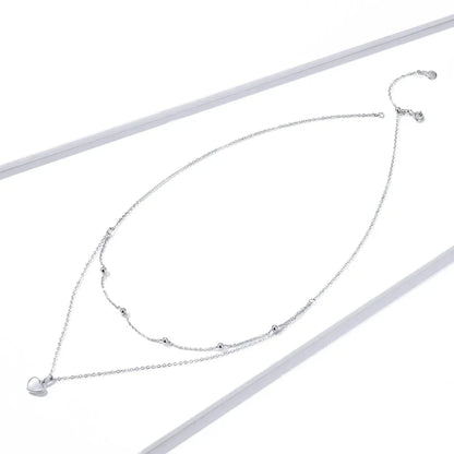 925 Sterling Silver Heart Pendant Necklace - Elegant Double Layer Choker For Women - Bsn168