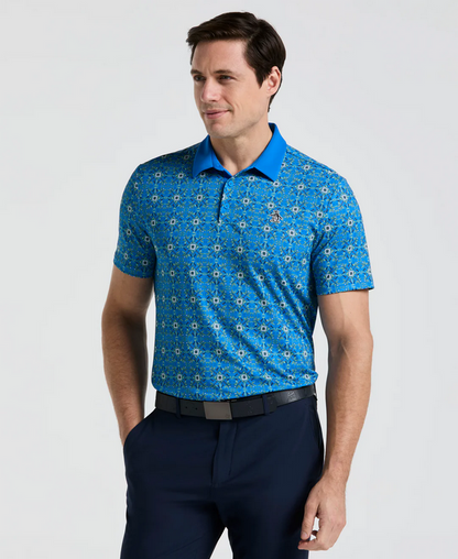 Cocktail Windowpane Print Golf Polo