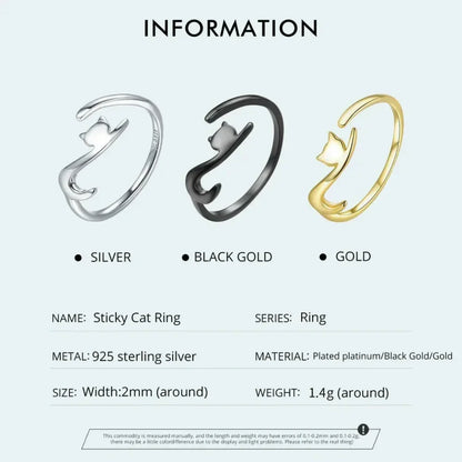 925 Sterling Silver Adjustable Cat Tail Ring
