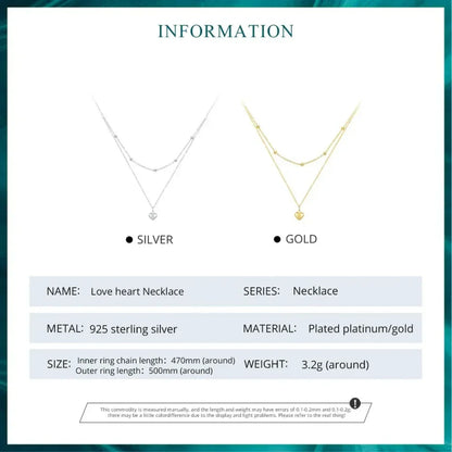 925 Sterling Silver Heart Pendant Necklace - Elegant Double Layer Choker For Women - Bsn168