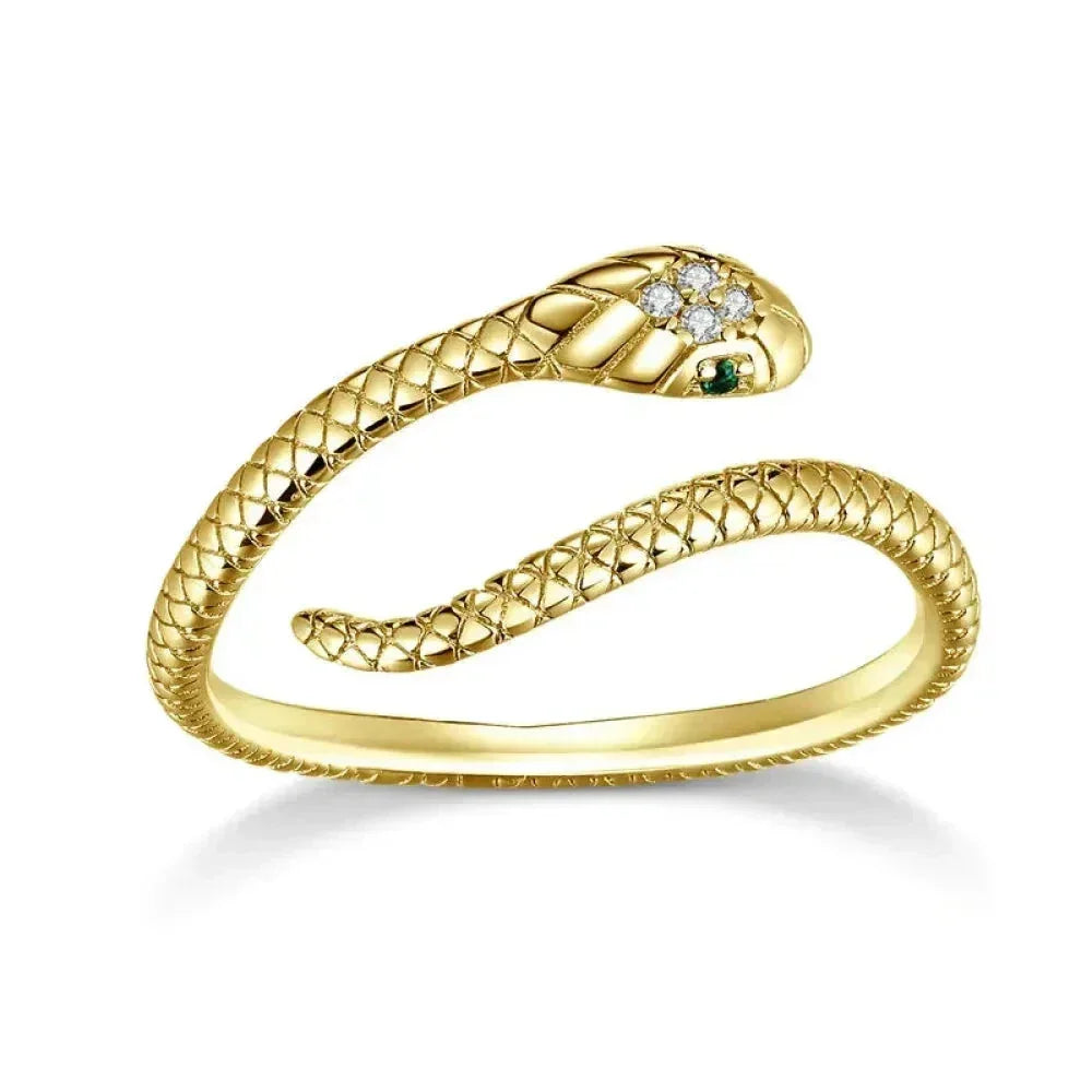 925 Sterling Silver Adjustable Snake Ring With Green Zircon - Fashion Jewelry In 4 Colors