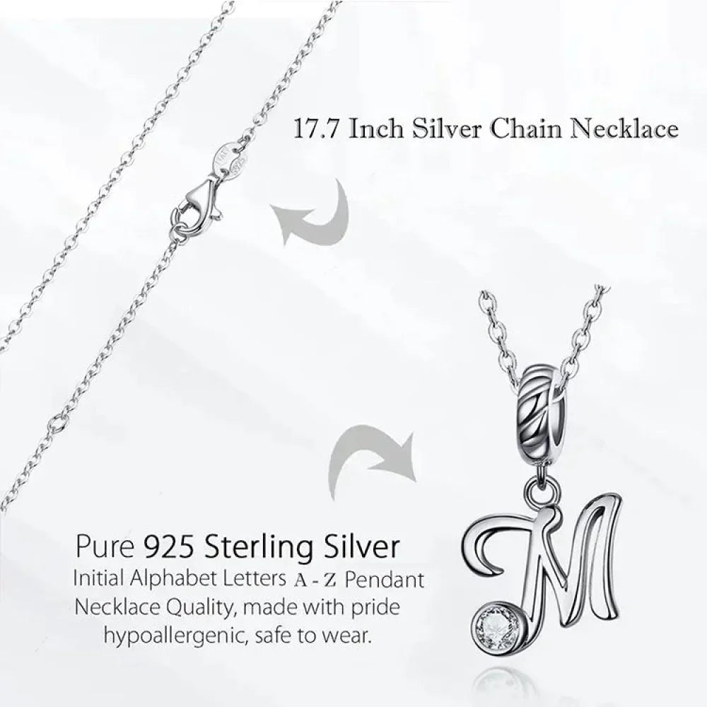 Chic And Timeless 925 Sterling Silver Initial Pendant Necklace | Platinum Plated Vintage Letter A To Z | Women'S Fine Jewelry