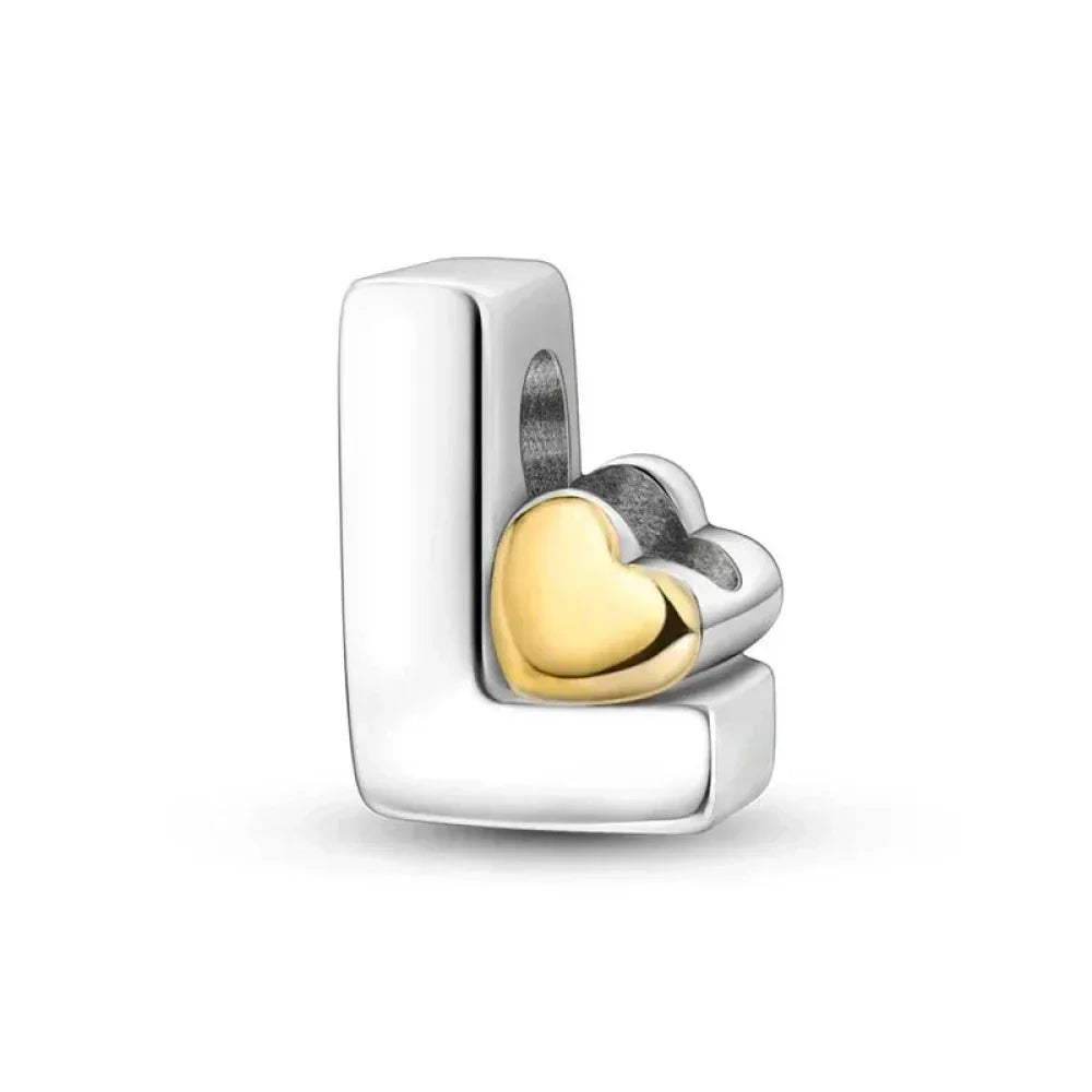 Personalize Your Bracelet: 925 Silver Alphabet Bead With Gold Heart