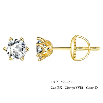 Radiant Moissanite Stud Earrings | D Color Round Cut 925 Silver, Gold Plated