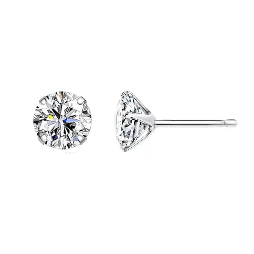 Cz Stud Earrings - 925 Sterling Silver Platinum Plated - Round Cubic Zirconia Hypoallergenic Earrings 4Mm 5Mm 6Mm 7Mm Bse166