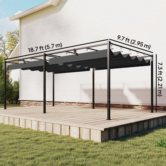 19' x 10' Pergola with Retractable Canopy, Patio Pergola with Sun Shade Shelter, UV50+, for Patio, Garden, Dark Grey