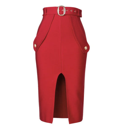 Belted Slit Skirt