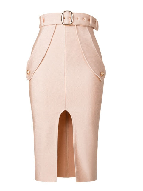Belted Slit Skirt