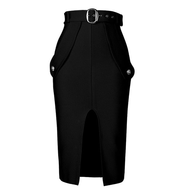 Belted Slit Skirt