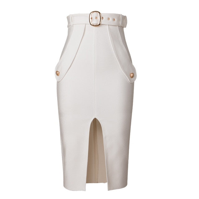 Belted Slit Skirt