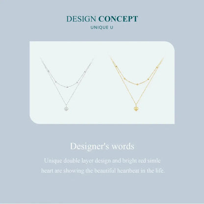 925 Sterling Silver Heart Pendant Necklace - Elegant Double Layer Choker For Women - Bsn168