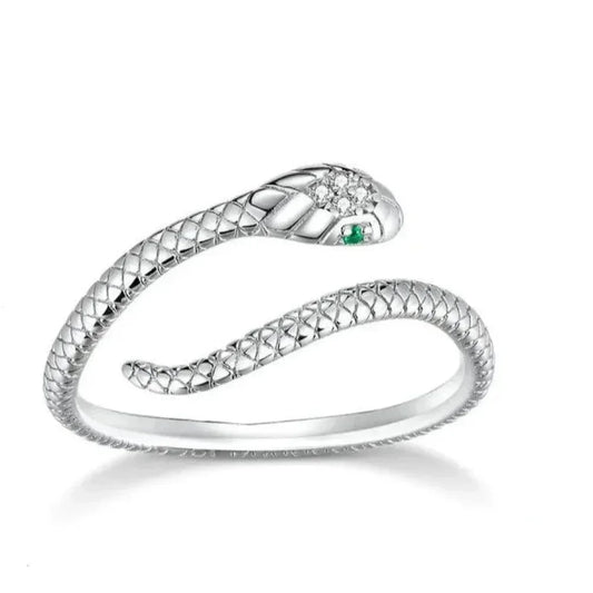 925 Sterling Silver Adjustable Snake Ring With Green Zircon - Fashion Jewelry In 4 Colors