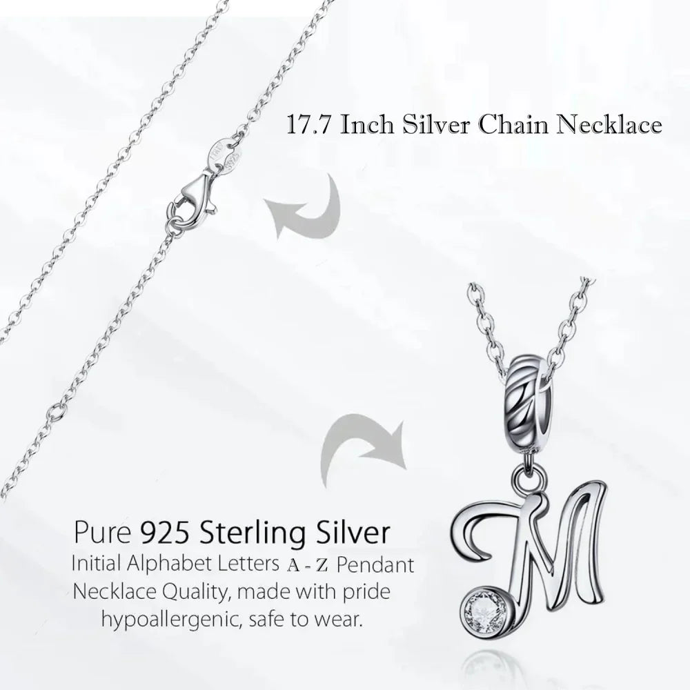 Chic And Timeless 925 Sterling Silver Initial Pendant Necklace | Platinum Plated Vintage Letter A To Z | Women'S Fine Jewelry