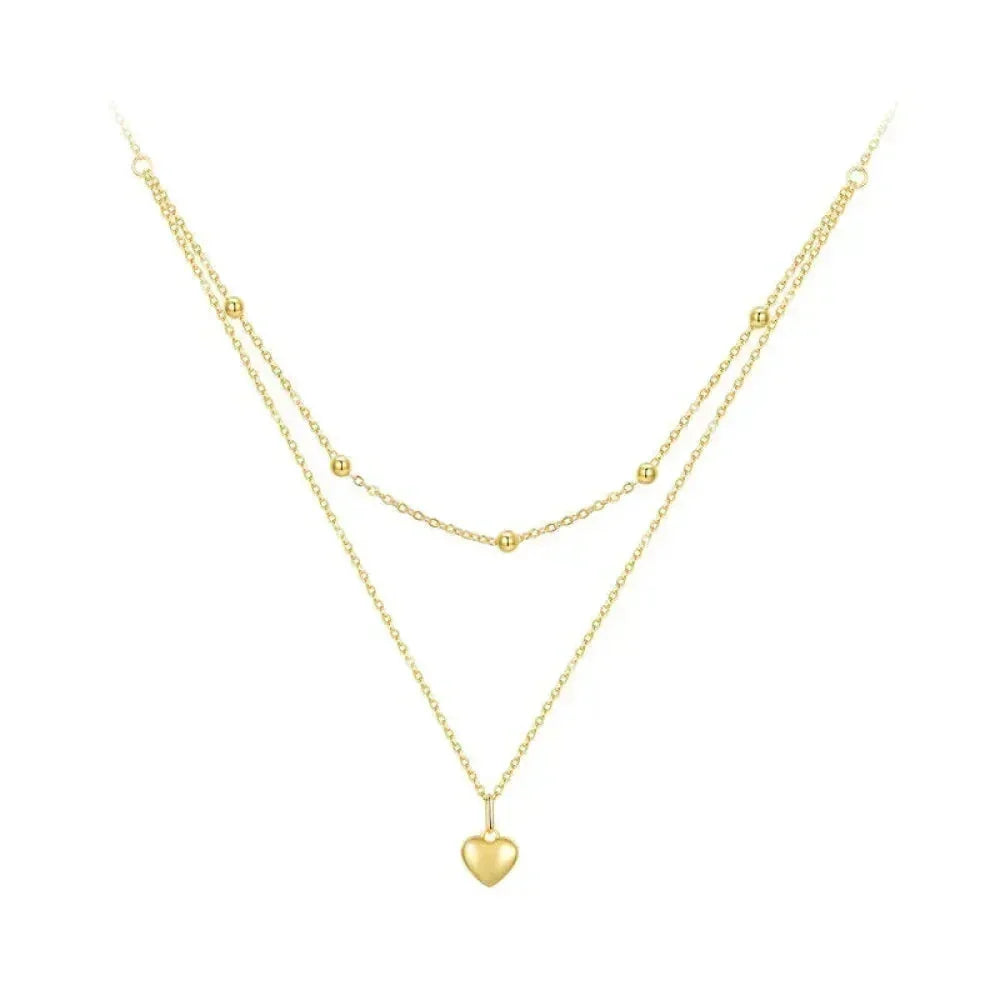 925 Sterling Silver Heart Pendant Necklace - Elegant Double Layer Choker For Women - Bsn168