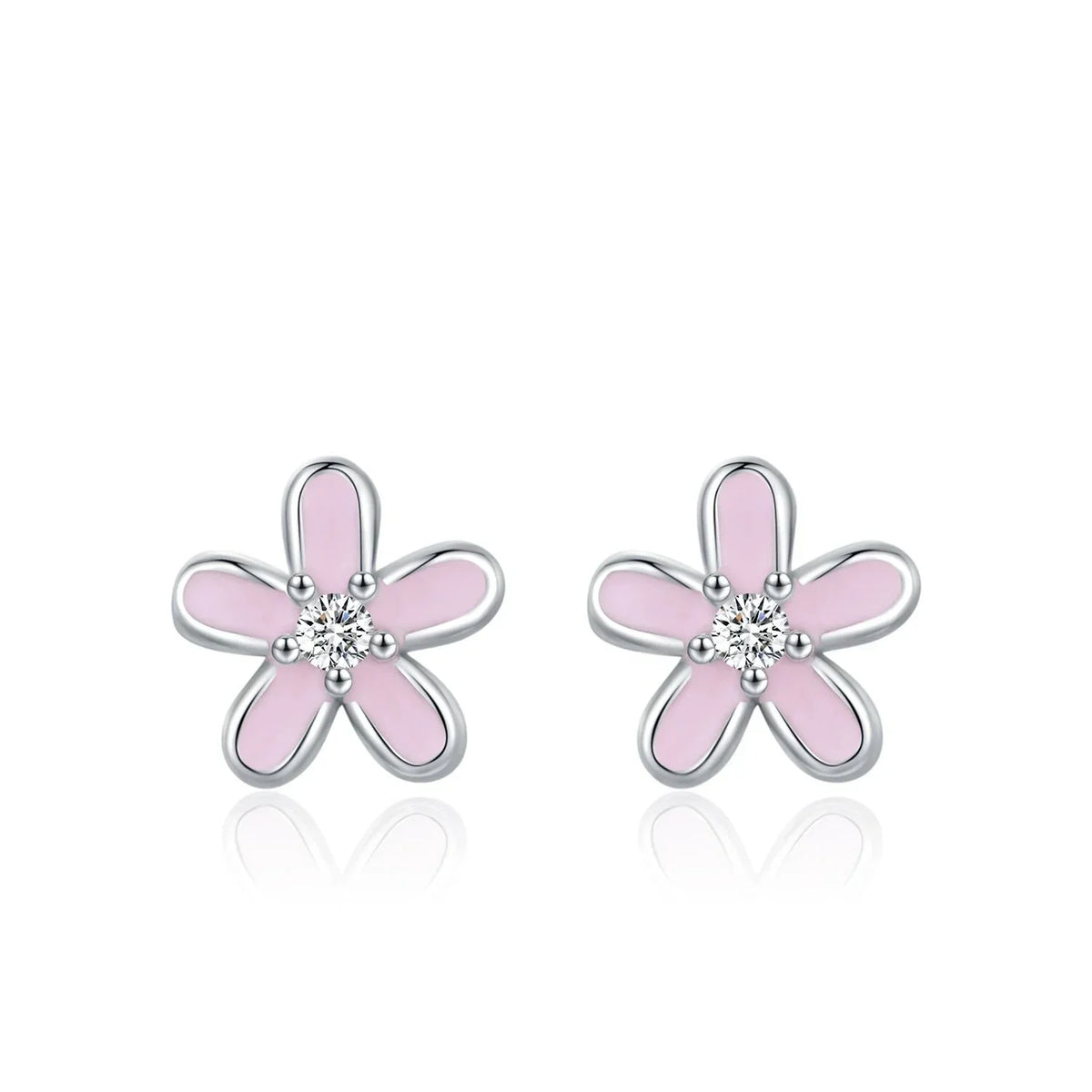 925 Sterling Silver Colorful Enamel Flower Stud Earrings - Minimalist & Cute
