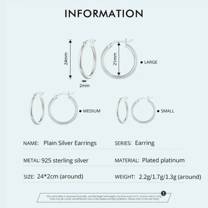 14K White Gold-Plated 925 Sterling Silver Hoop Earrings - Stylish And Hypoallergenic Jewelry For Women