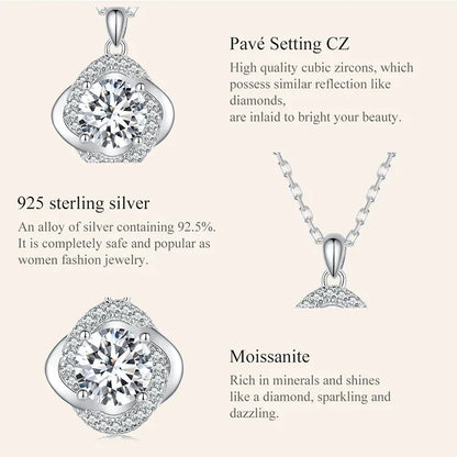 Lucky Clover 1ct Moissanite Sterling Silver Pendant Necklace