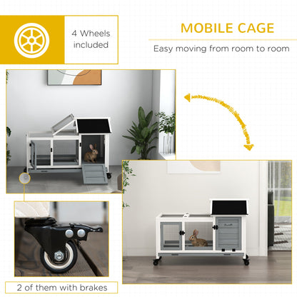 Rabbit Cage with Wheels, Ramp, Run, Tray for Indoor Outdoor, Suitable for Rabbit, Guinea Pig, Coffee