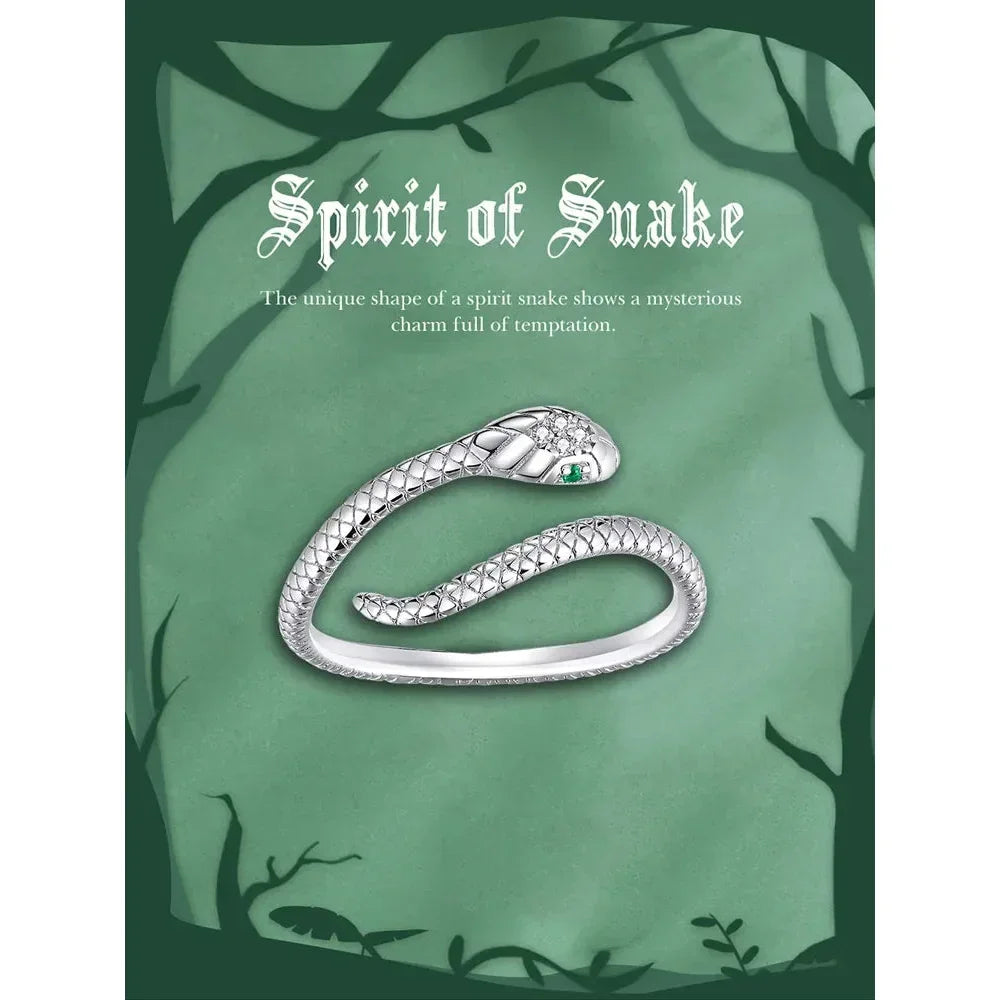 925 Sterling Silver Adjustable Snake Ring With Green Zircon - Fashion Jewelry In 4 Colors
