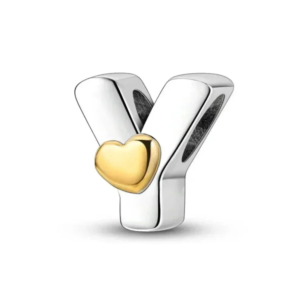 Personalize Your Bracelet: 925 Silver Alphabet Bead With Gold Heart