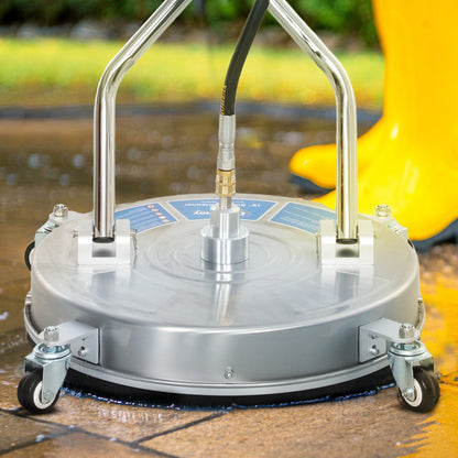 16" Pressure Washer Surface Cleaner with 4 Wheels, Stainless Steel Power Washer Surface Cleaner with 1/4" Quick Connector, 2 Extension Wands, 3600 PSI, Silver