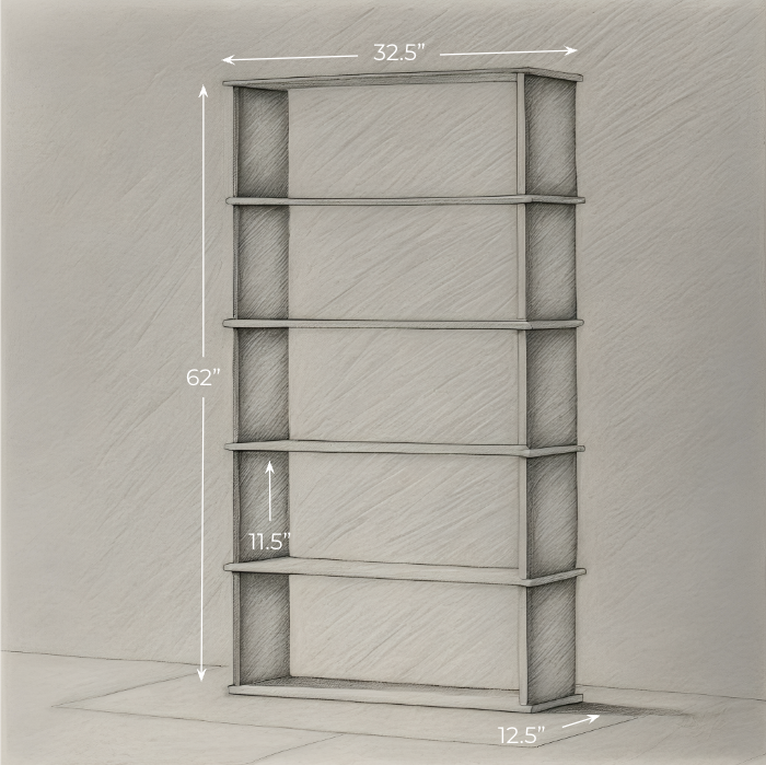 5 shelf bookcase in walnut